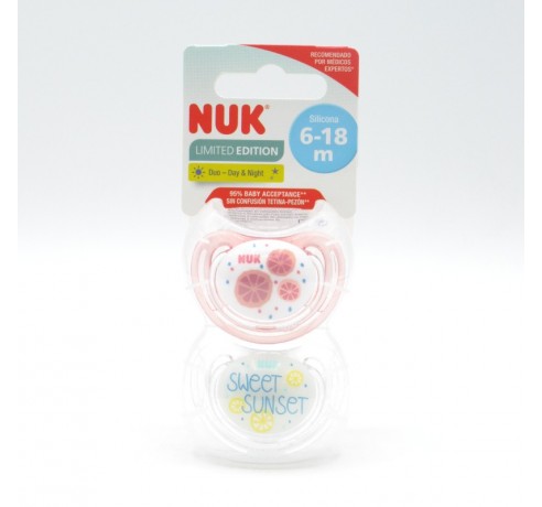 CHUPETE NUK SILICONA FRUITS DAY&NIGHT 6-18M 2UD Chupetes y broches