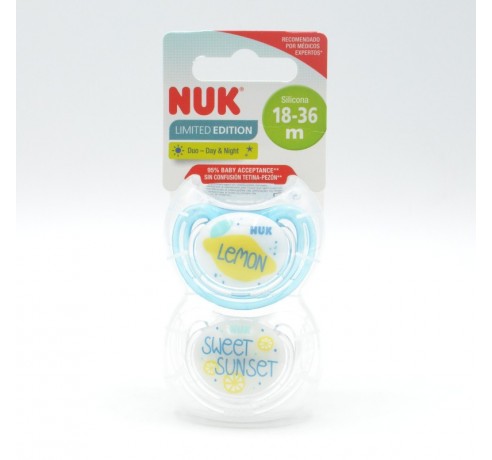CHUPETE NUK SILICONA FRUITS DAY&NIGHT 18-36M 2UD Chupetes y broches