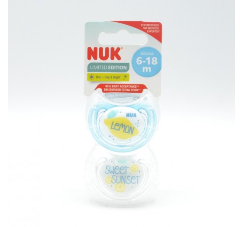 CHUPETE NUK SILICONA FRUITS DAY&NIGHT 6-18M 2UD Chupetes y broches