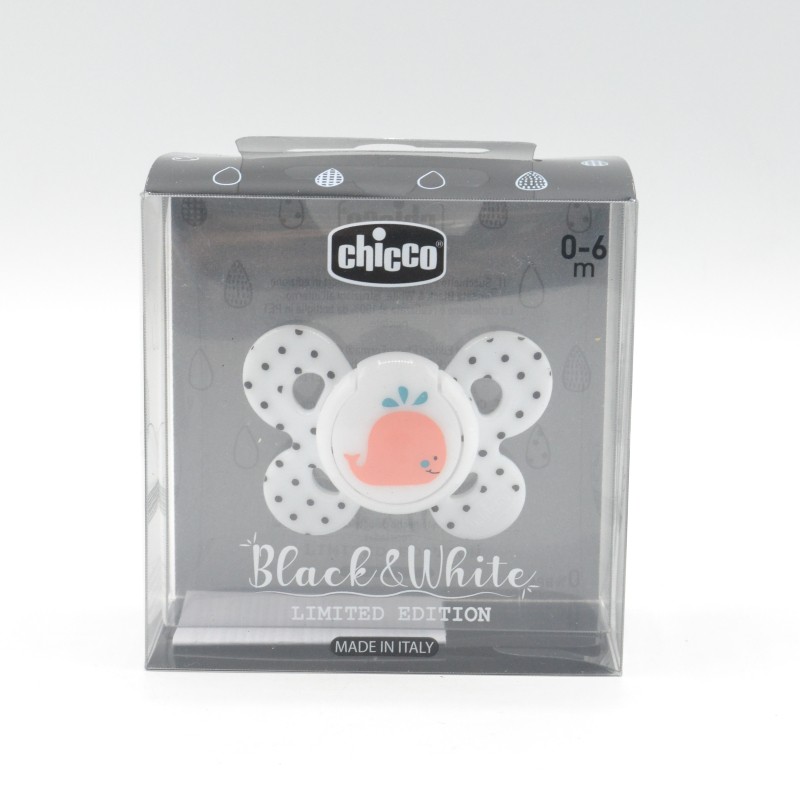 CHUPETE CHICCO SILICONA COMFORT BLACK & WHITE 0-6M 1UD Chupetes y broches