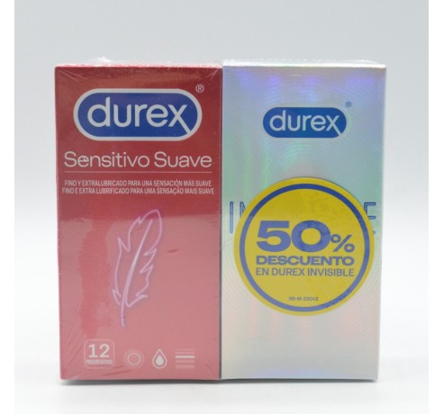 PRESERVATIVOS DUREX SENSITIVO SUAVE + INVISIBLE 50% DTO 12+12 UDS Preservativos
