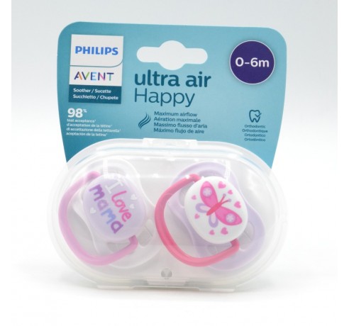 CHUPETE AVENT 0-6M ULTRA AIR LOVE NIÑA 2UD Chupetes y broches