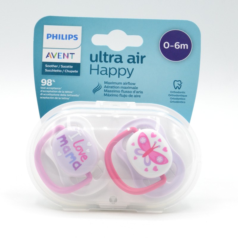 CHUPETE AVENT 0-6M ULTRA AIR LOVE NIÑA 2UD Chupetes y broches