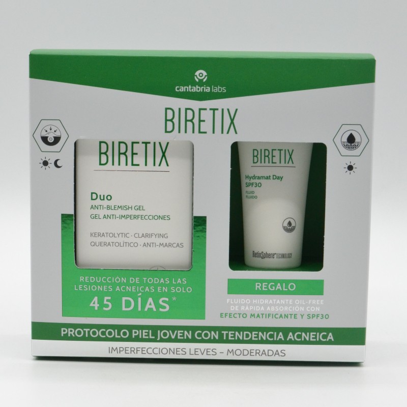 BIRETIX DUO GEL 30ML + BIRETIX HYDRAMAT SPF30+ 15ML REGALO Acné