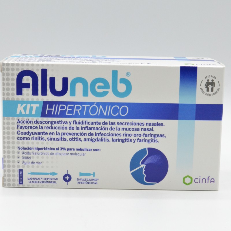 ALUNEB KIT HIPERTONICO 20 VIALES MONODOSIS+DISPOSITIVO NASAL Higiene nasal