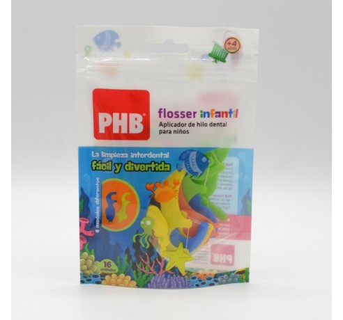 PHB FLOSSER INFANTIL HILO DENTAL CON APLICADOR 16 U Parafarmacia