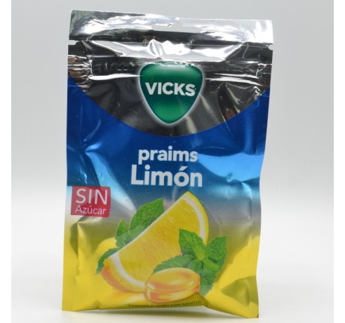 CARAMELOS VICKS PRAIMS LIMON CARAMELO DURO CON MENTOL SIN AZUCAR BOLSA 72 G Parafarmacia