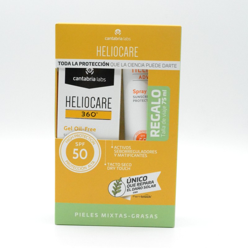 HELIOCARE 360º SPF 50+ FLUIDO GEL OIL FREE 50ML + ADVANCE SPRAY SPF50+ 75ML REGALO Parafarmacia