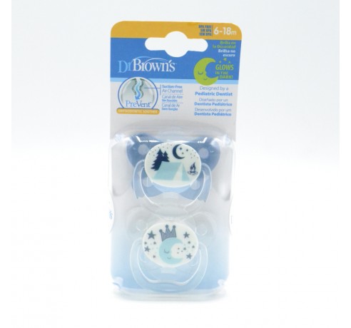 CHUPETE DR BROWN´S SILICONA NOCTURNO AZUL 6-18M 2UD Parafarmacia