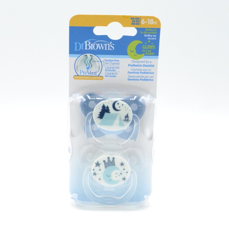 CHUPETE DR BROWN´S SILICONA NOCTURNO AZUL 6-18M 2UD Parafarmacia