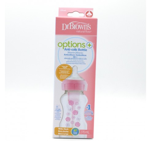 BIBERON DR.BROWN´S OPTIONS+ B/A 270 ML +0M ROSA DIBUJO Parafarmacia