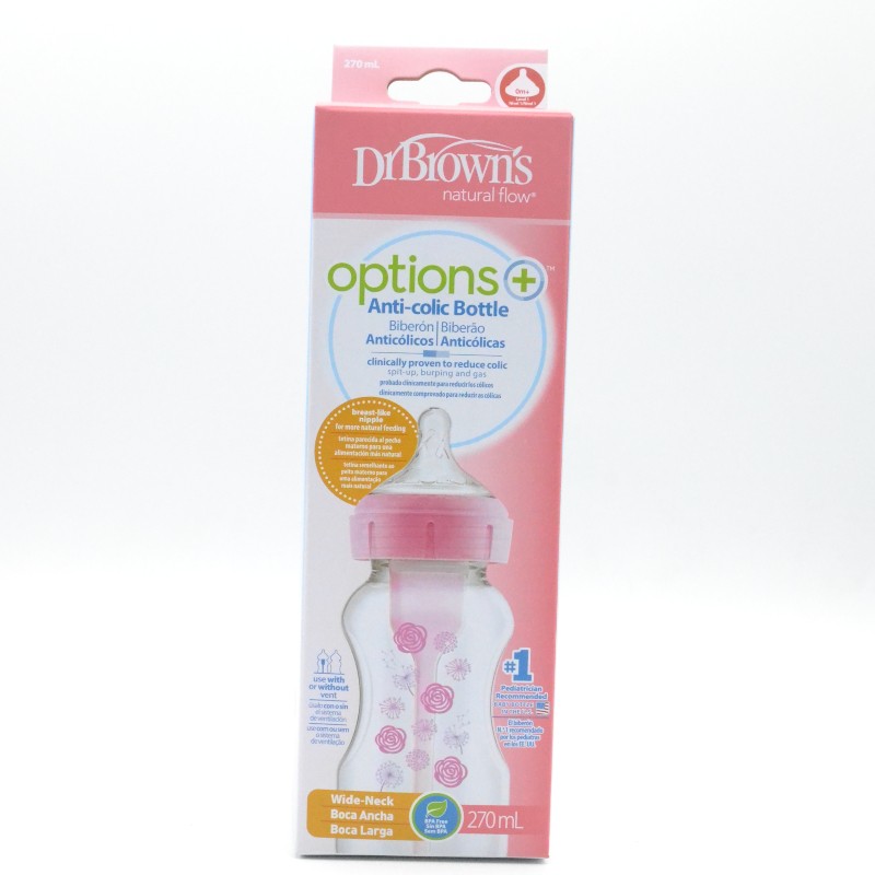 BIBERON DR.BROWN´S OPTIONS+ B/A 270 ML +0M ROSA DIBUJO Parafarmacia