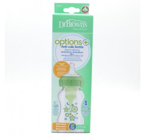 BIBERON DR.BROWN´S OPTIONS+ B/A 270 ML +0M VERDE DIBUJO Parafarmacia