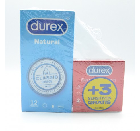 PRESERVATIVOS DUREX NATURAL PLUS 12 UD + 3 PRESERVATIVOS Preservativos