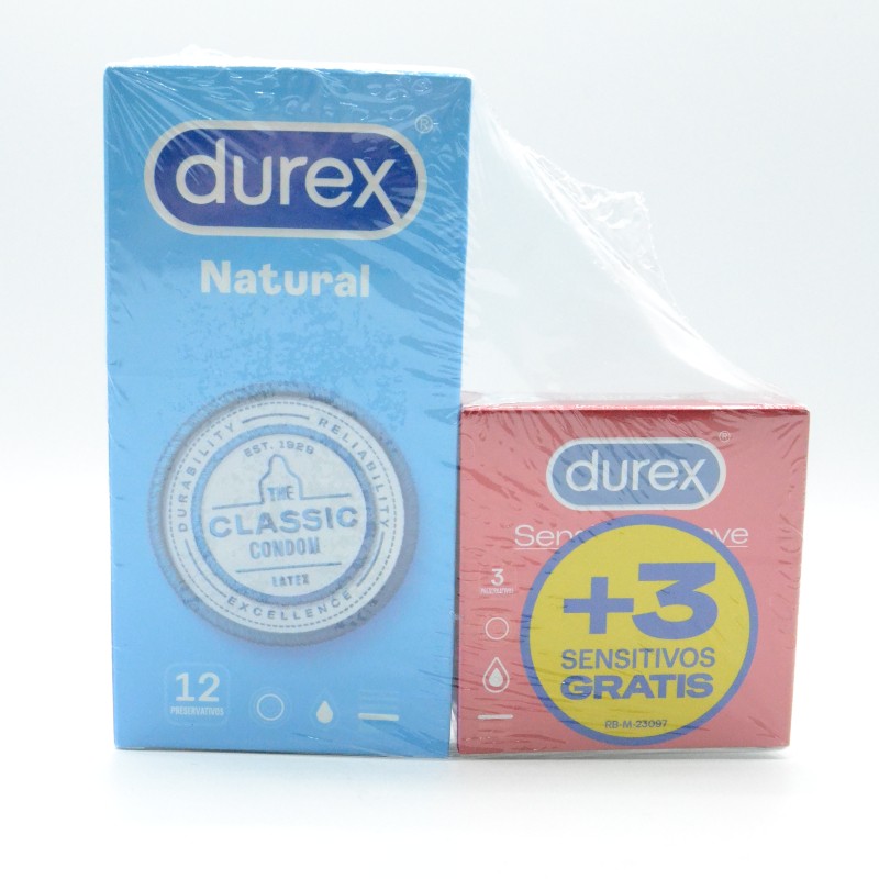 PRESERVATIVOS DUREX NATURAL PLUS 12 UD + 3 PRESERVATIVOS Preservativos