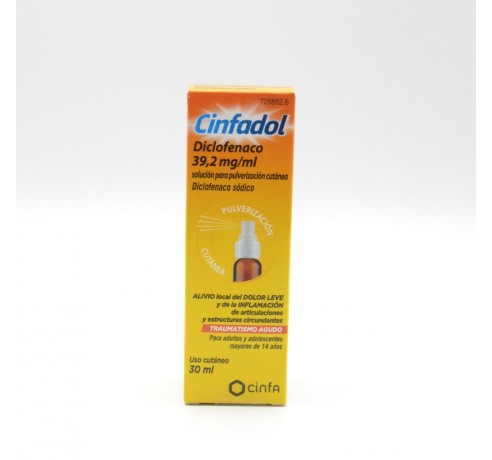 CINFADOL DICLOFENACO 39,2 MG/ML SOLUCION PARA PULVERIZACION CUTANEA 1 FRASCO 30 ML Medicamentos