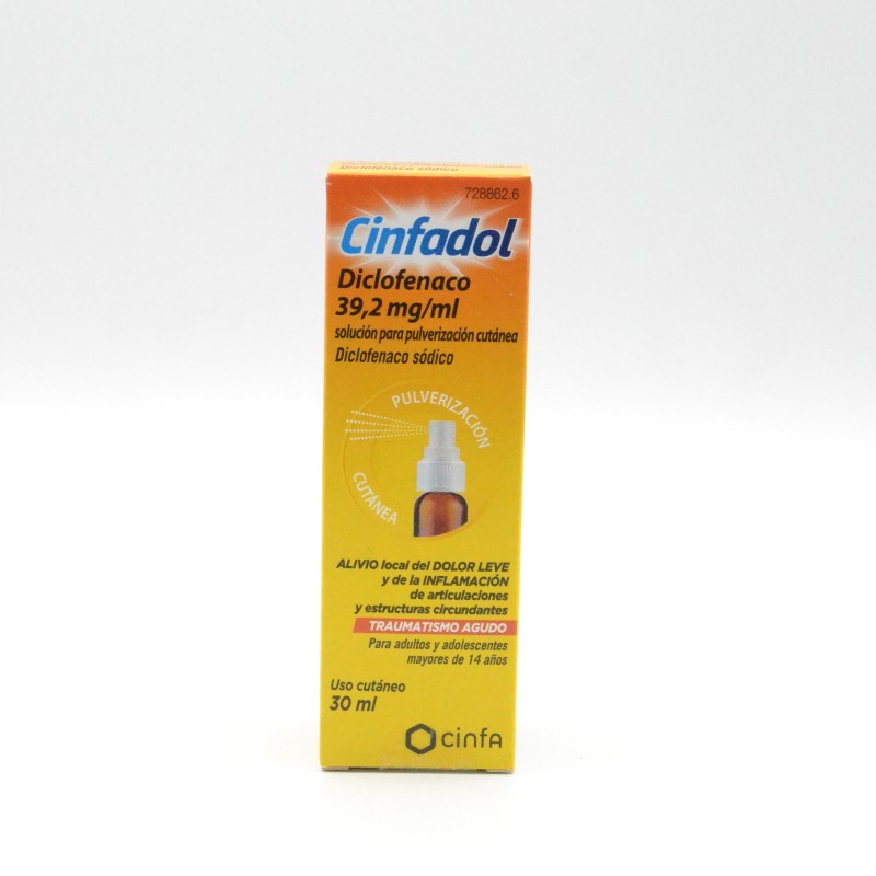 CINFADOL DICLOFENACO 39,2 MG/ML SOLUCION PARA PULVERIZACION CUTANEA 1 FRASCO 30 ML Medicamentos