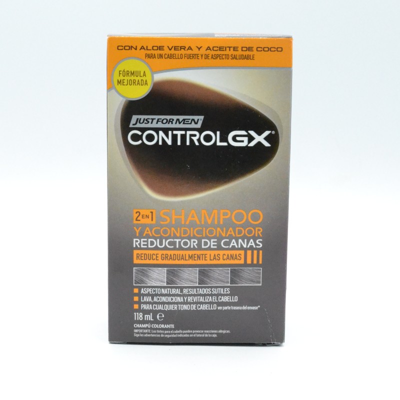 JUST FOR MEN CONTROL GX CHAMPU Y ACONDICIONADOR REDUCTOR DE CANAS 118ML Tintes