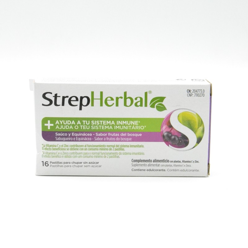 STREPHERBAL SAUCO Y ECHINACEA 16 PASTILLAS PARA CHUPAR FRUTAS DEL BOSQUE Parafarmacia