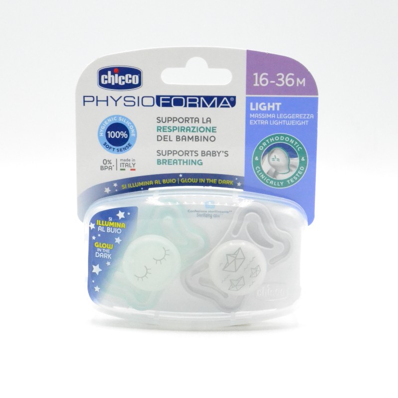 CHUPETE CHICCO SILICONA PHYSIO LIGHT NOCTURNO 16-36M 2U Parafarmacia