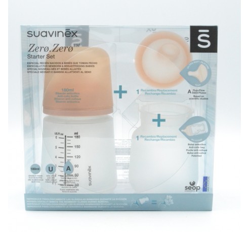 Biberón Suavinex Set Zero Anticolico Silicona S 180 Ml + Bolsa Y Tetina