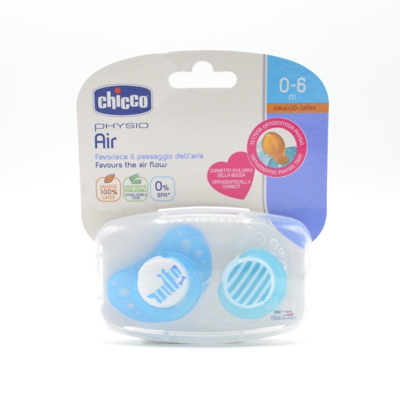 CHUPETE CHICCO AIR AZUL CAUCHO 0-6M 2U Chupetes y broches