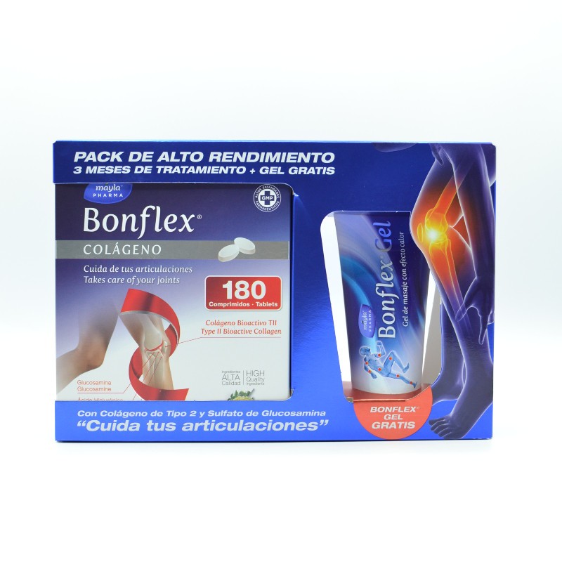 BONFLEX COLAGENO PACK 180 COMP + GEL CALOR Articulaciones y huesos