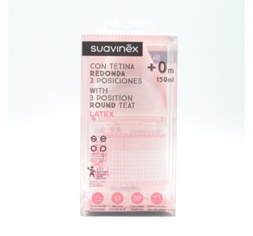 BIBERON SUAVINEX ROSA LATEX +0M T 3 POS 150ML Biberones y tetinas