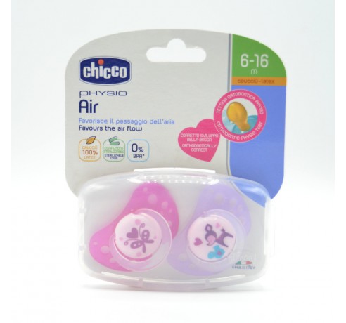 CHUPETE CHICCO AIR ROSA CAUCHO 6-12M 2U Chupetes y broches