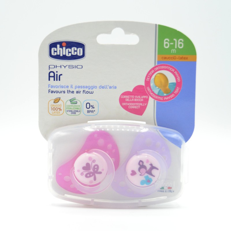 CHUPETE CHICCO AIR ROSA CAUCHO 6-12M 2U Chupetes y broches