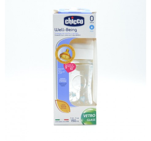 BIBERON CHICCO WB VIDRIO AZUL LATEX +0M 150ML Biberones y tetinas