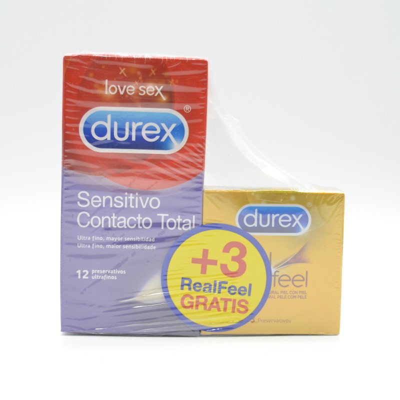 PRESERVATIVOS DUREX SENSITIVO CONTACTO TOTAL 12 UD + 3 UD R Preservativos