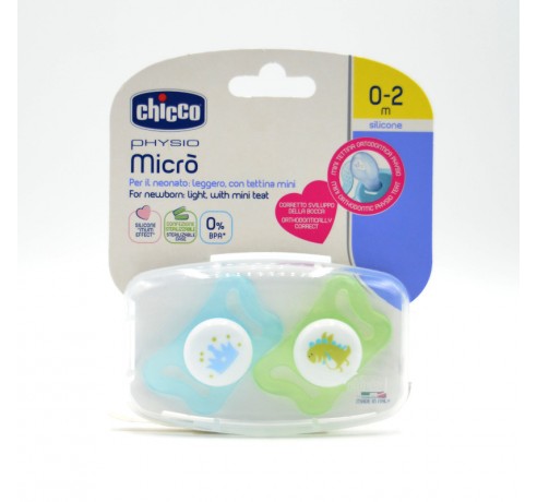 CHUPETE CHICCO SILIC PHYSIO MICRO 0-2M AZUL 2U Chupetes y broches