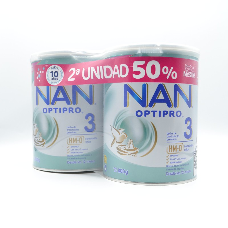 NAN OPTIPRO 3 DUPLO 2ºU 50% 2X800G Leches