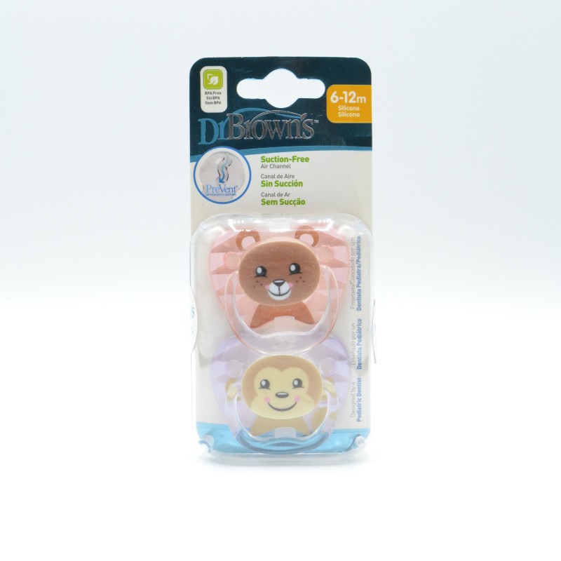 CHUPETE DR BROWN´S SILICONA ROSA 6-18M 2U R Chupetes y broches