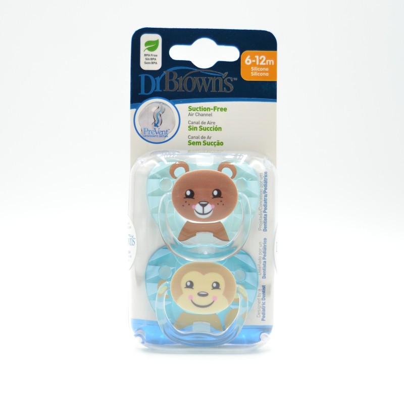 CHUPETE DR BROWN´S SILICONA AZUL 6-12M 2UD R Chupetes y broches